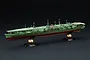 A 1/700 scale plastic model of the IJN Zuiho aircraft carrier, painted in green and red, displayed on two gold and black stands against a black background.