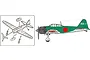 A technical illustration showing the assembly of a 1/350 scale Japanese carrier-based aircraft, alongside a finished profile view of the plane.