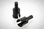 Two black steel differential outdrive cups for RC cars shown against a white background.