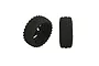 Two ARRMA 3.2 inch 2HO RC car wheels with black multi-spoke rims and aggressive off-road tread patterns, shown from front-angled and side profiles.