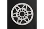 A white Delrin 110T 64dp spur gear for RC cars, featuring a spoked design and central mounting holes, set against a dark textured background.