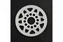 A white Delrin 96T 64dp spur gear for RC cars, featuring a lightweight design with triangular and circular cutouts, centered on a black textured background.