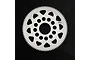 A white Delrin 90T spur gear for RC cars, featuring a circular design with weight-reduction holes, set against a black textured background.