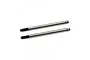 Two silver steel RC shock shafts with threaded ends and grooved tops against a white background.