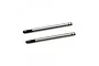 Two silver steel RC shock shafts with threaded ends and grooved tips against a white background.