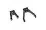Two black aluminium RC body mounts from Yeah Racing with silver chamfered edges and the YR logo.