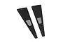 Two black metal hood diamond plate accessories for an RC vehicle, featuring a textured tread pattern and a central mesh vent cutout.
