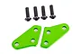 Two green anodized aluminium steering block arms and four black machine screws on a white background.