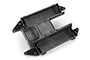 A grey molded plastic main chassis for a Traxxas RC vehicle, featuring a honeycomb structural design on the side supports.
