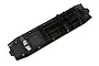 A black plastic Traxxas centre skid plate showing the underside with structural ribbing and a hexagonal pattern.