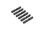 Six black metal differential bevel gear shafts arranged in a row on a white background.