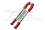 Two red anodized aluminium and stainless steel adjustable steering links for RC cars, featuring GPM branding and included mounting hardware.