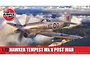 Airfix 1/72 scale Hawker Tempest Mk.V model kit box art featuring a silver fighter plane flying over a coastline.