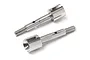 Two HPI Racing heavy-duty metal RC axles with threaded ends and drive cups, shown against a white background.