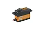 Savox SV-1250MG-Plus high voltage coreless digital servo with a black and orange casing on a white background.