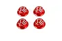 Four red anodised aluminium wheel nuts for RC cars, each featuring a silver Rovan logo engraved on the top face.