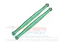 Two green anodized aluminium steering tie rod links from GPM Racing, featuring metal ball ends and engraved branding.