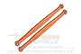 Two orange anodized aluminium steering tie rod links with silver metal pivot balls, featuring GPM branding and 7075 material marking.