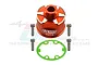 GPM Racing orange anodized aluminium differential case with four mounting screws and a green gasket on a white background.