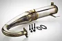 Rovan stainless steel tuned exhaust pipe for RC engines with included mounting bolts, nuts, and gaskets on a white background.