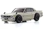 Kyosho Mini-Z Nissan Skyline 2000GT-R (KPGC10) RC car in white with black fender flares and wheels, shown from a front three-quarter angle.