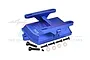 A blue anodized aluminium receiver box cover with an adjustable bracket by GPM Racing, shown with included screws and washers on a white background.