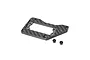 Axial carbon fibre on-axle servo mount plate with two small black metal spacers on a white background.
