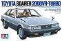 Box art for Tamiya 1/24 Toyota Soarer 2000VR-Turbo plastic model kit featuring a silver vintage Toyota car illustration.
