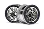 Two HPI 2.2 inch Split 8 chrome RC truck rims with black beadlock-style rings, shown against a white background.