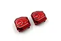 Two red anodized aluminium differential covers for RC cars by Yeah Racing, featuring the YR logo and a machined design.