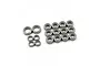 A collection of various sized metal shielded ball bearings arranged on a white background.