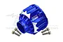 A blue anodized aluminium differential case by GPM Racing with four included mounting screws on a white background.