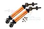 Two orange aluminium and steel CVD driveshafts with steel hex nuts and small pins on a white background.