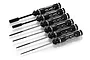 A set of six Team Powers RC tools with black knurled handles and silver tips, arranged diagonally on a white background.