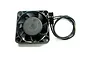A black 40mm square RC cooling fan with a two-pin connector and attached black wires against a white background.