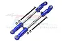 Two blue aluminium adjustable camber links from GPM Racing with included screws and nuts, displayed against a branded background.