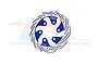 A blue and silver GPM Racing aluminium rear brake disc for RC motorcycles, featuring a vented design and GPM branding.