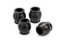 Four black flanged ball pivot connectors for RC car suspension, arranged on a white background.