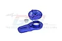 GPM Racing blue aluminium 25T servo saver assembly components on a white background.