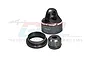 GPM Racing black aluminium shock cap set including a shock cap, threaded collar, and small bushing on a white background.