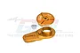 GPM Racing gold anodized aluminium 25T servo saver assembly parts against a white background.