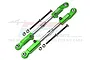 Two green GPM Racing adjustable aluminium camber links with silver turnbuckles, screws, and nuts on a white background.