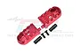 Two red anodized aluminium RC motorcycle foot pegs with black mounting hardware on a white background.
