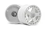Two white HPI Fifteen52 Turbomac RC rims shown from front and rear angles against a white background.