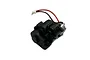 A black plastic RC reduction gearbox with an attached electric motor and red and black power wires against a white background.