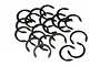 A pile of twenty black metal C-clips or E-clips for RC car maintenance.