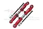 Two red anodized aluminium adjustable camber links for RC cars by GPM Racing, shown with mounting screws and nuts against a white background.