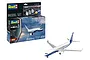 Revell 1/288 scale Boeing 737-800 plastic model kit box and a fully assembled, painted model airplane on a white background.