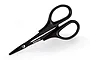 A pair of black Bittydesign curved tip polycarbonate scissors on a white background.