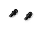 Two black metal ball studs for RC suspension, featuring a threaded shaft and a spherical head, isolated on a white background.